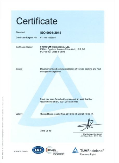Frotcom - ISO 9001:2015 certificate