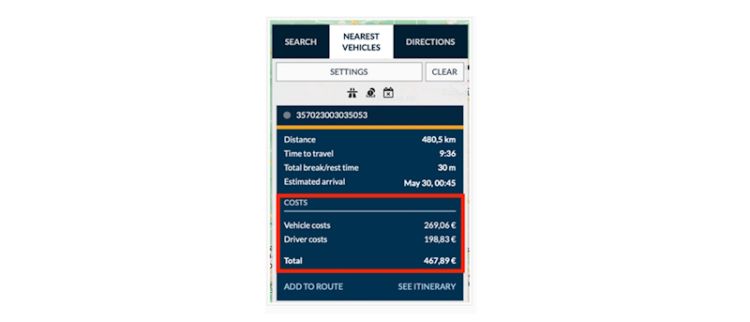 Google Maps integration with cost calculations for Directions and Nearest vehicles - Frotcom
