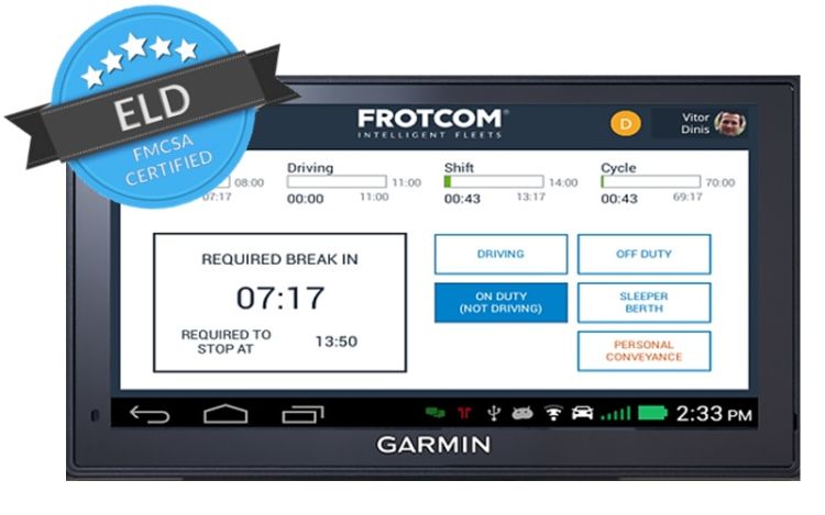 Frotcom’s ELD module uses Garmin’s line of Android devices, the fleet 6x0 and 7x0.