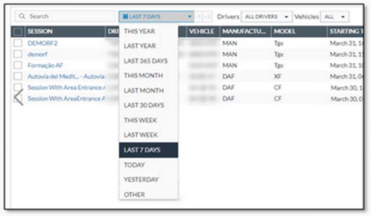 Driver coaching - Filter the sessions by a period - Frotcom