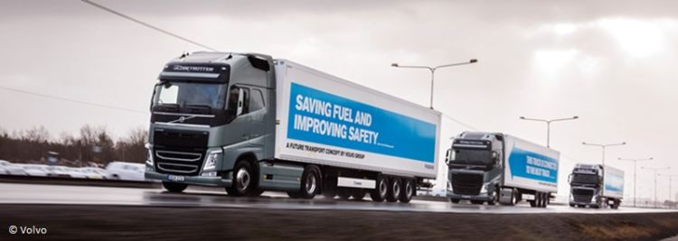 Volvo self-driving truck platoon in the European Truck Platooning Challenge
