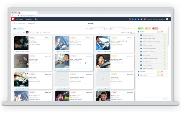 Frotcom Video Telematics: Event list