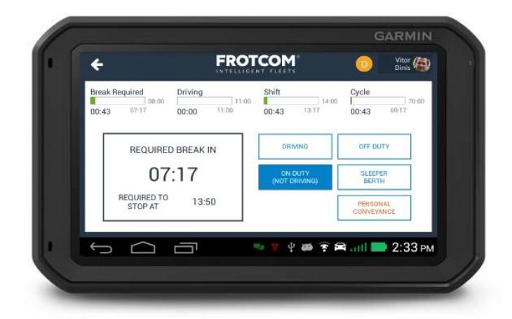 ELD remaining time Garmin Fleet 700 Frotcom 