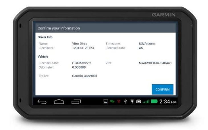 ELD Driver information Garmin fleet 700 Frotcom