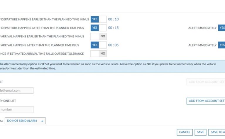 Get an alert when a vehicle is late for departure or arrival 