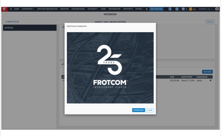 Frotcom's Notebook module now includes a new document preview feature